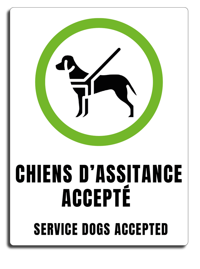 Chiens d'assistance accepté