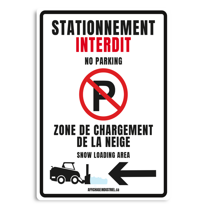 Stationnement interdit | zone de chargement de la neige | flèche gauche