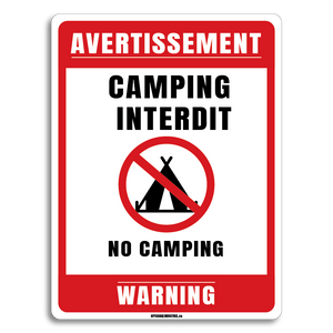 Avertissement- Camping interdit