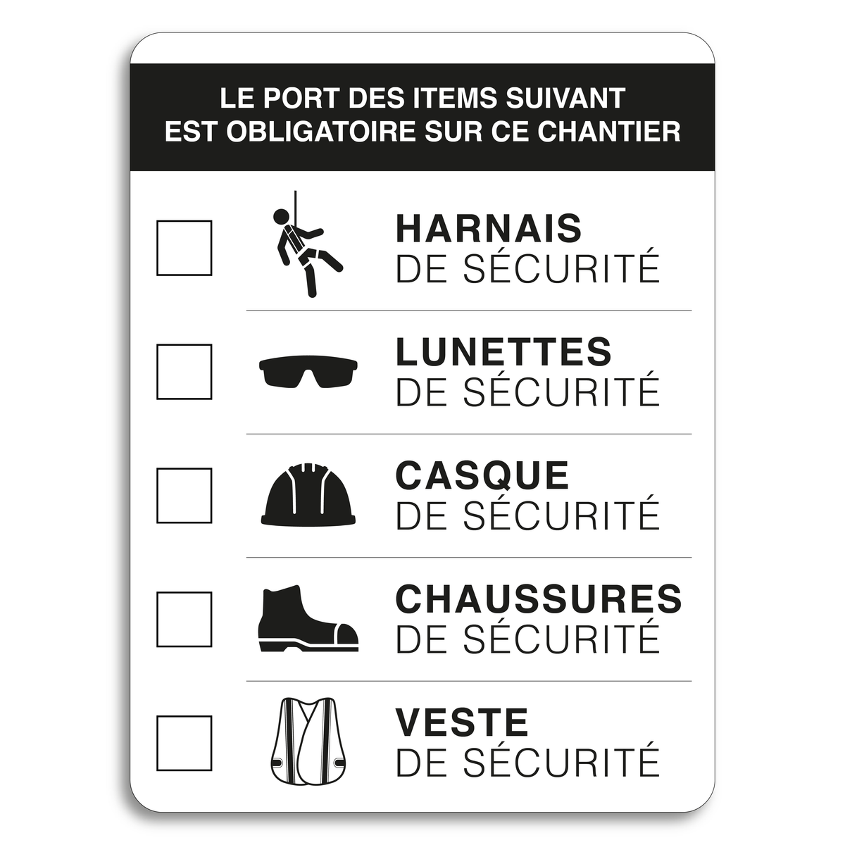 Protection obligatoire sur chantier à cocher – AFFICHAGEINDUSTRIEL.ca